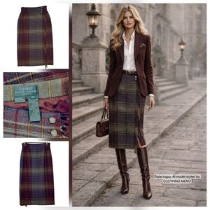 LAUREN Ralph Lauren Plaid Wool Fringe Midi Pencil Wrap Tartan Skirt Size: 6P